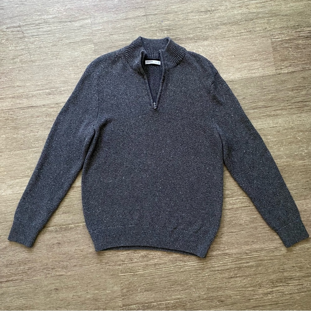 Sonoma Gray Zip Up Sweater Classic Knit